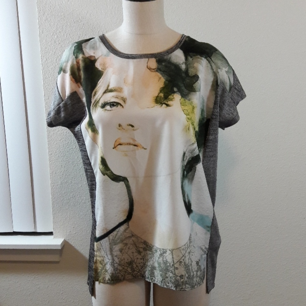 OLTRE Dual Fabric Printed Blouse
